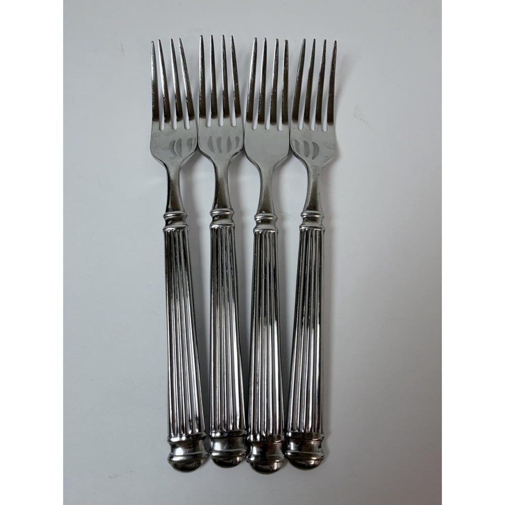 Food Network CINNAMON Stainless Ribbed Handle SATIN Flatware 4 Dinner Forks
